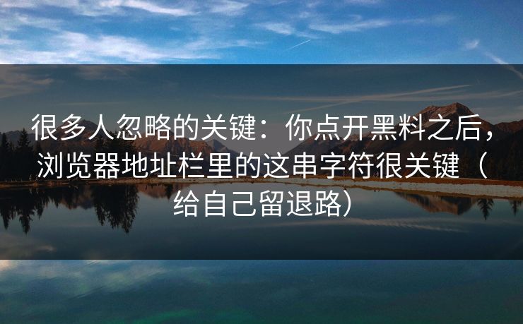 很多人忽略的关键：你点开黑料之后，浏览器地址栏里的这串字符很关键（给自己留退路）