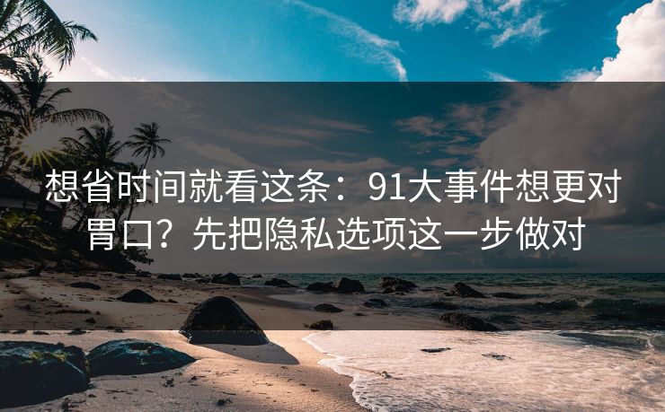 想省时间就看这条：91大事件想更对胃口？先把隐私选项这一步做对